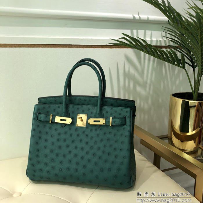 HERMES愛馬仕 鉑金包 Birkin 30 南非原產KK級鴕鳥皮 頂級工藝 手縫蠟線 時尚手提肩背包  Ama1419